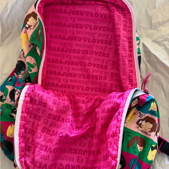 Harajuku Lovers Multicolor Girls Pattern Backpack - Pink, Teal, Yellow, Black - Picture 4 of 4